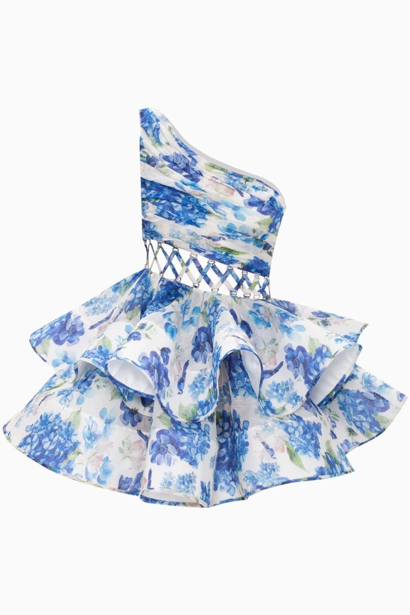 Andrea Floral Printed One-shoulder Mini Chiffon Dress-Sunfere
