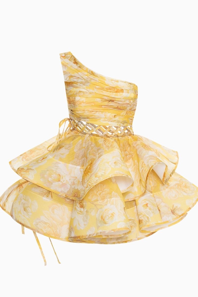 Andrea Floral Printed One-shoulder Mini Chiffon Dress-Sunfere