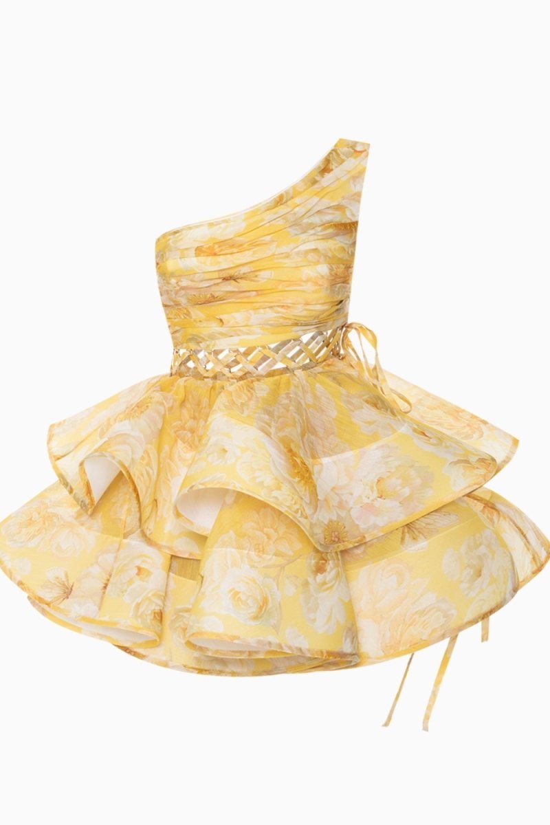 Andrea Floral Printed One-shoulder Mini Chiffon Dress-Sunfere