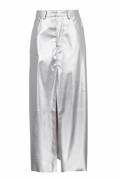 Andrey Metallic Midi Slit Skirt