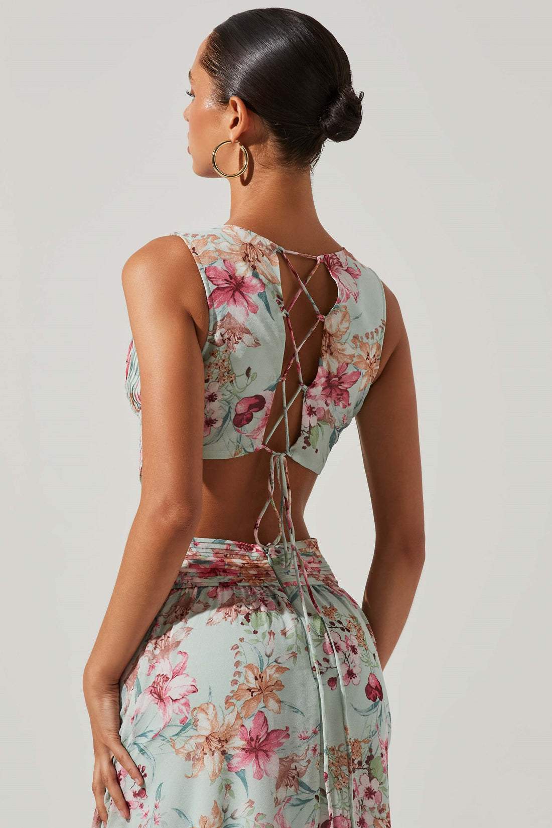 Anila Printed Pleated Ruffle Maxi Dress