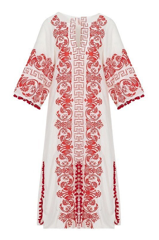 Antonia Embroidered Slip Midi Dress-Sunfere