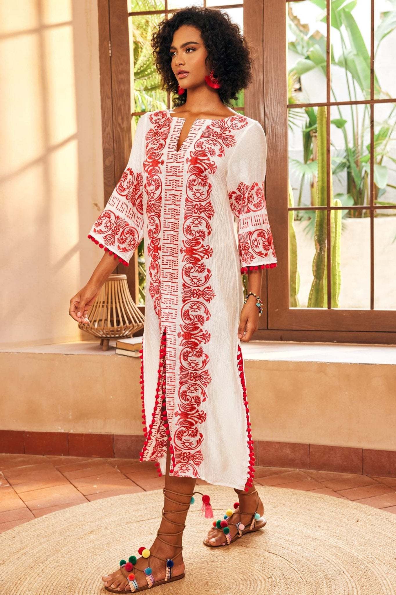 Antonia Embroidered Slip Midi Dress-Sunfere