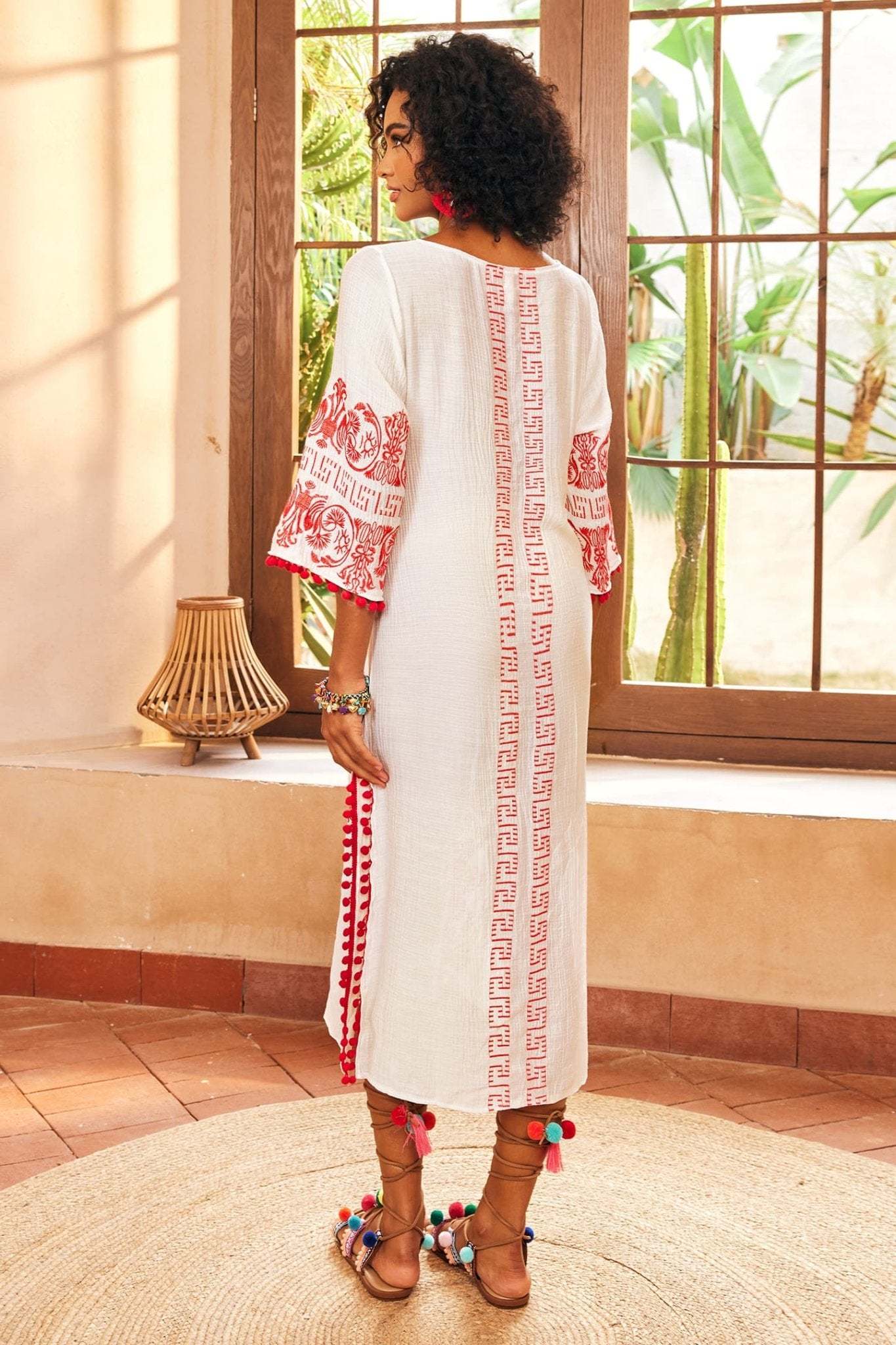 Antonia Embroidered Slip Midi Dress-Sunfere