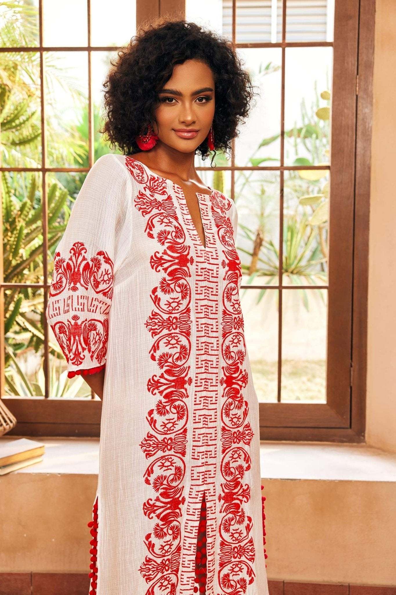 Antonia Embroidered Slip Midi Dress-Sunfere
