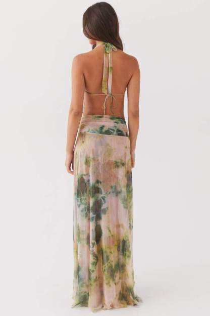 dresses-Antonia Printed Halterneck Maxi Dress-SD00604022605-Green-S - Sunfere