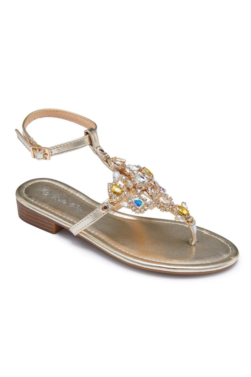 shoes-Antonia Rhinestone Decor Flip Flops-SSH00603282562-Gold-37 - Sunfere
