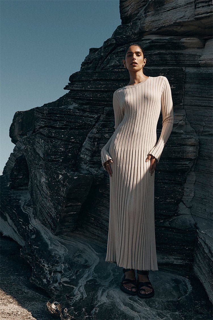 Antonia Rib Flare Maxi Knit Dress-Sunfere