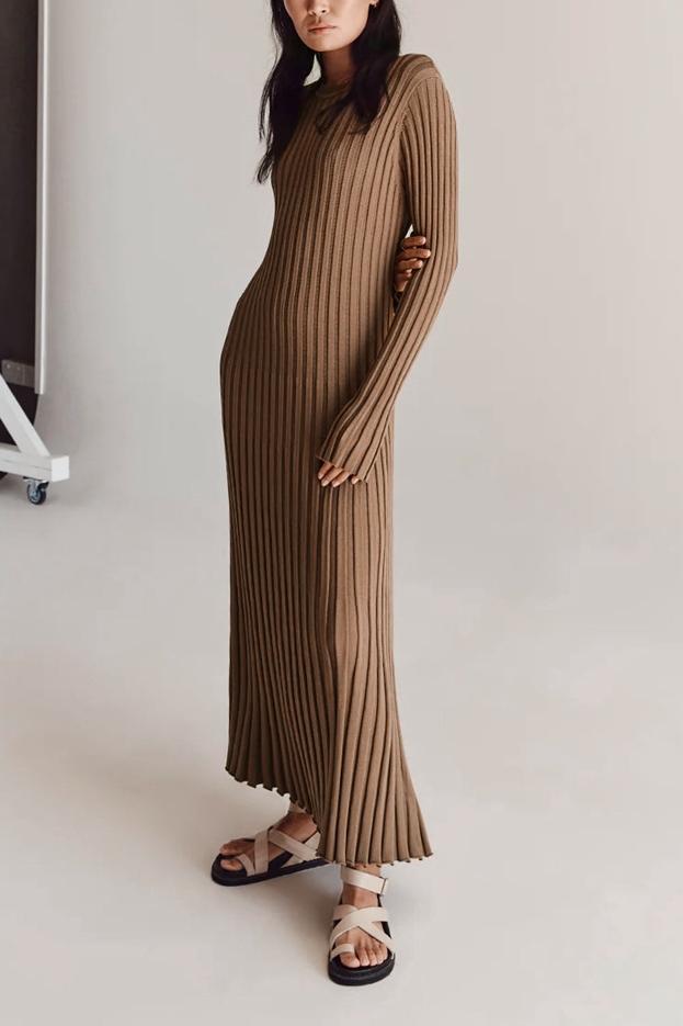 Antonia Rib Flare Maxi Knit Dress-Sunfere
