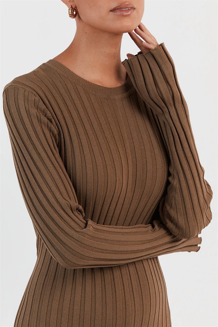 Antonia Rib Flare Maxi Knit Dress-Sunfere