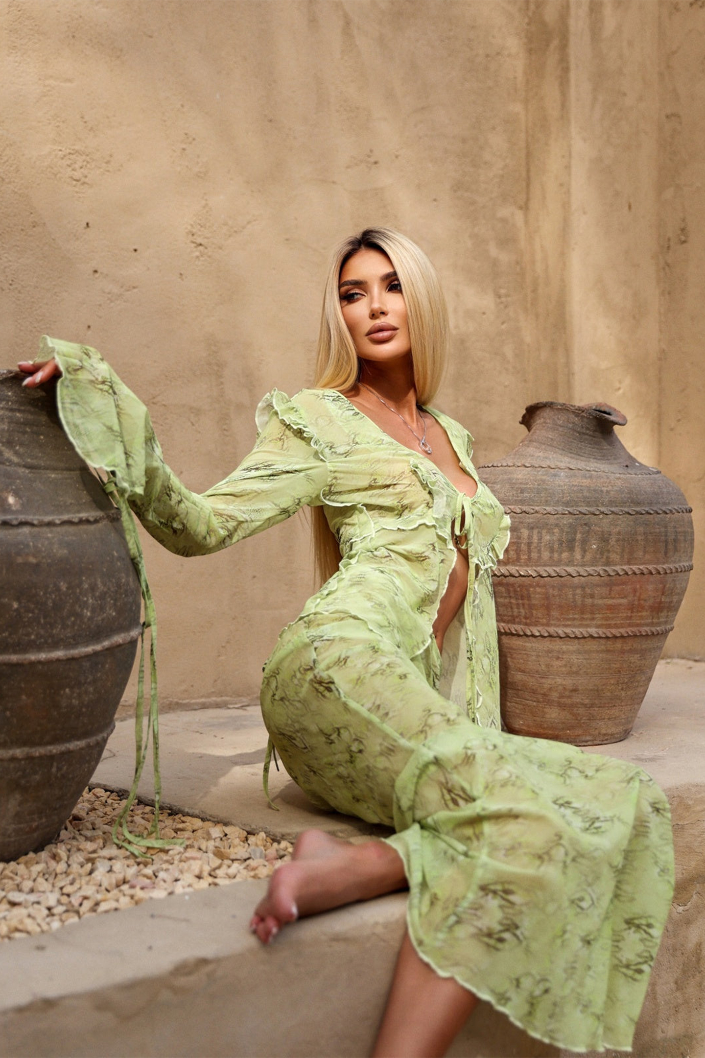 Jodie Ruffled Lace Up Two-Piece Set
