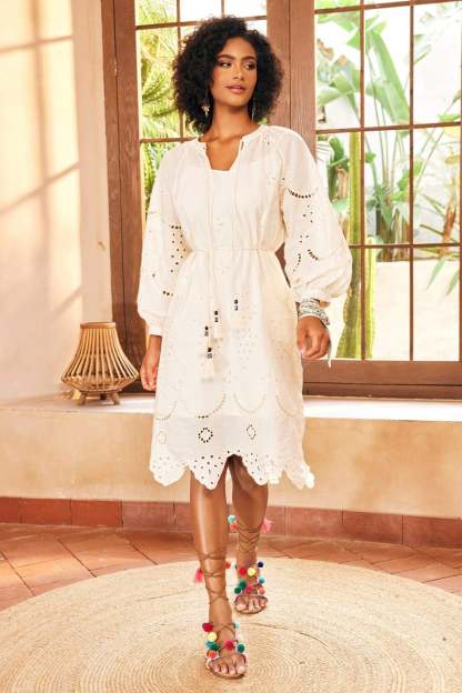 dresses-Ariella Embroidered Hollow Midi Dress-SD00202022304-Beige-S - Sunfere