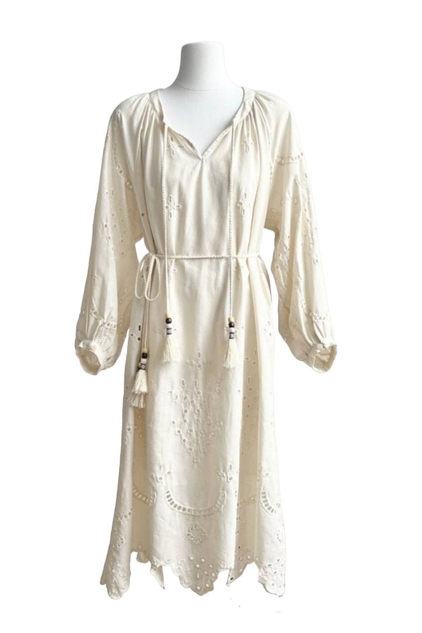 dresses-Ariella Embroidered Hollow Midi Dress-SD00202022304-Beige-S - Sunfere