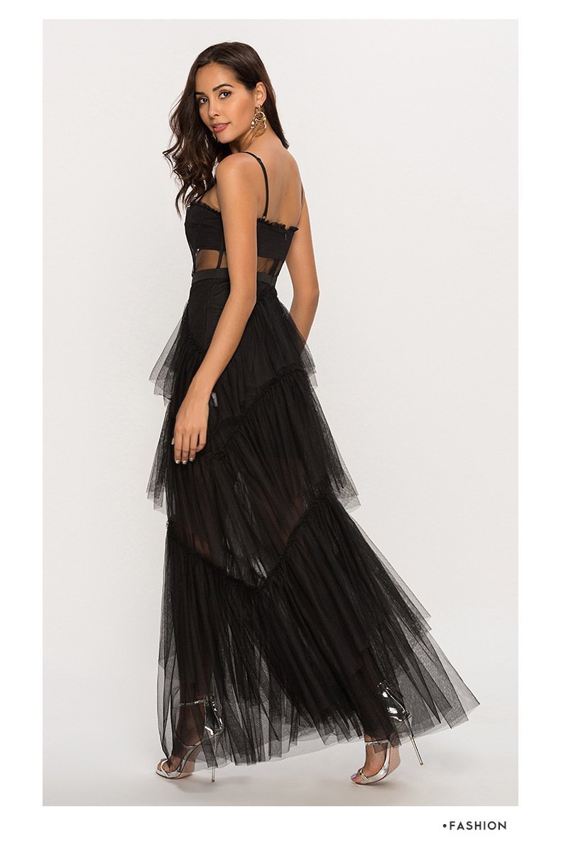 Arlene Corset Leayered Mesh Slip Maxi Dress-Sunfere