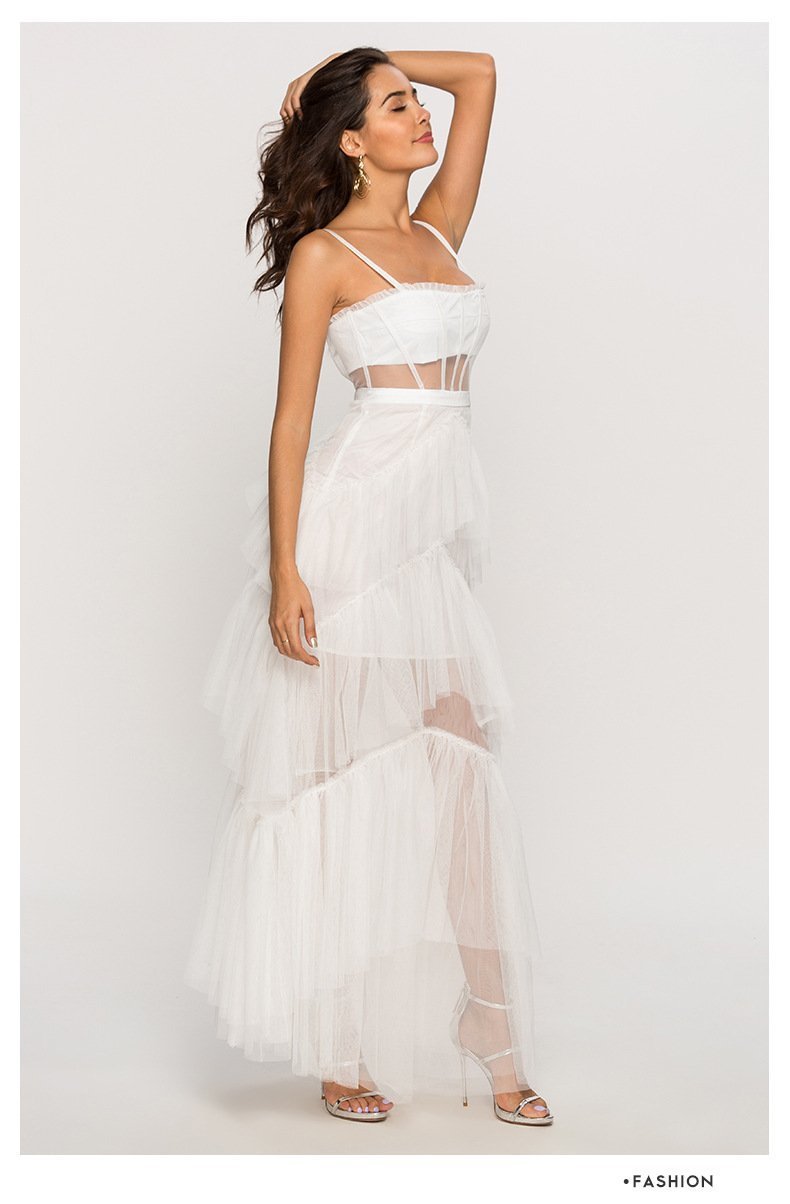 Arlene Corset Leayered Mesh Slip Maxi Dress-Sunfere