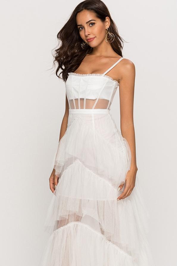 Arlene Corset Leayered Mesh Slip Maxi Dress-Sunfere