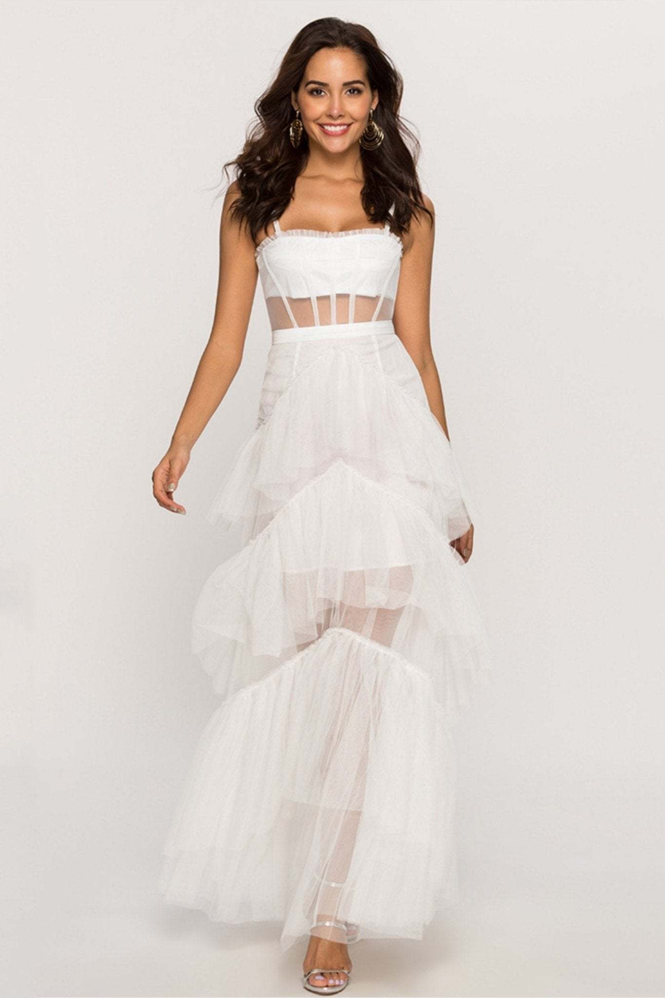 Arlene Corset Leayered Mesh Slip Maxi Dress-Sunfere