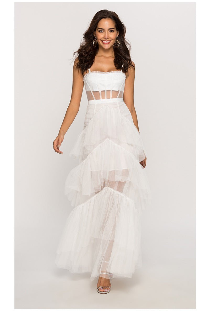 Arlene Corset Leayered Mesh Slip Maxi Dress-Sunfere