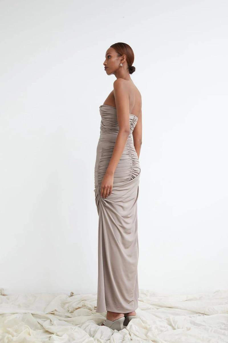 dresses-Arlene Ruched V-neck Maxi Dress-SD00604072632-Grey-S - Sunfere