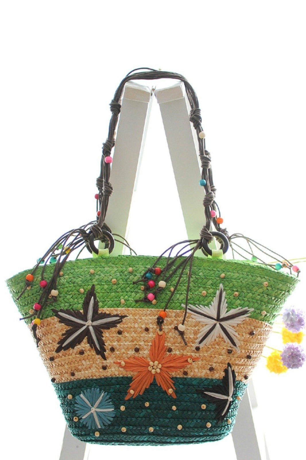 Arora Embroidered Seastar Weave Straw Tote Bag-Sunfere