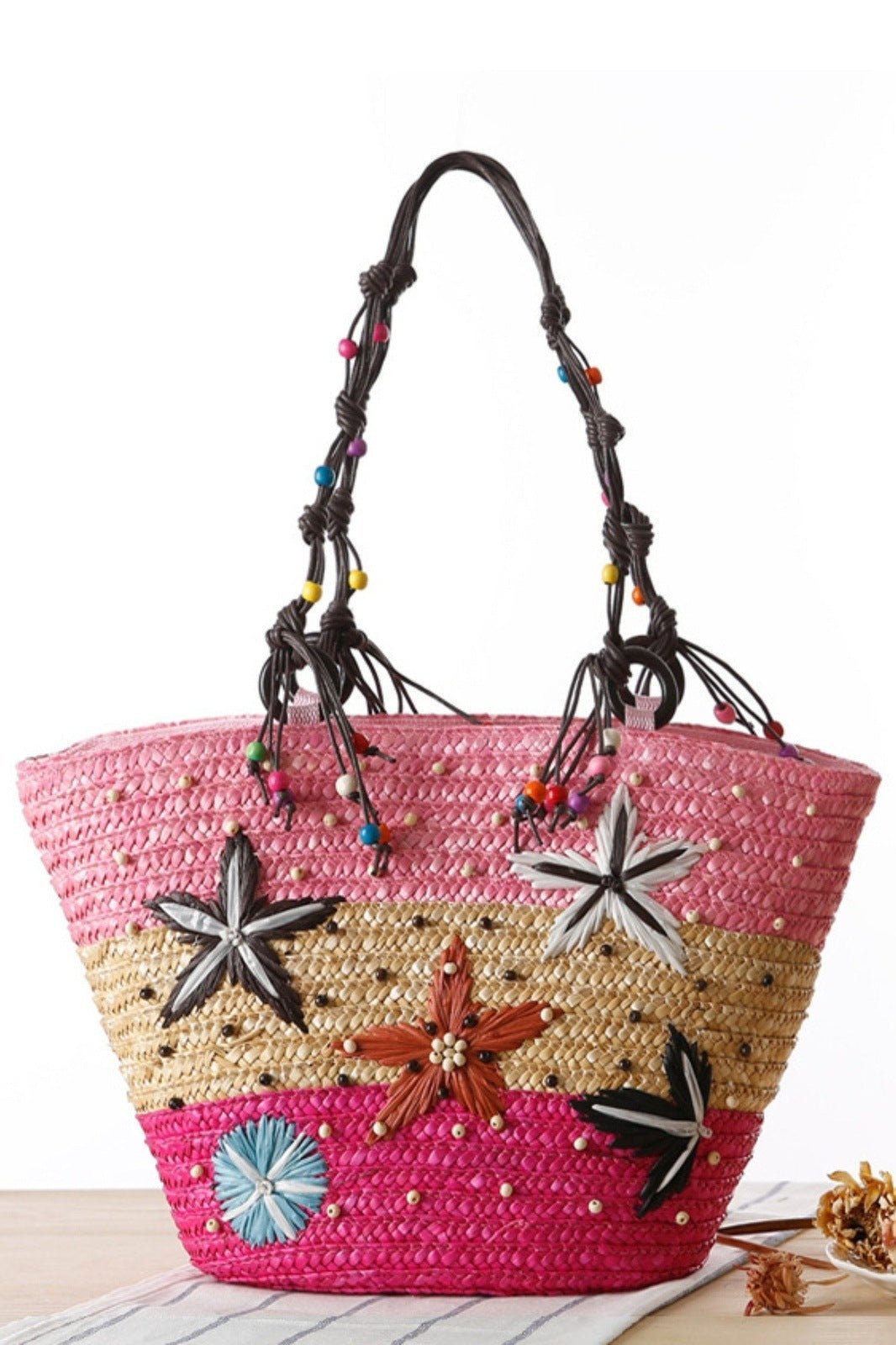 Arora Embroidered Seastar Weave Straw Tote Bag-Sunfere