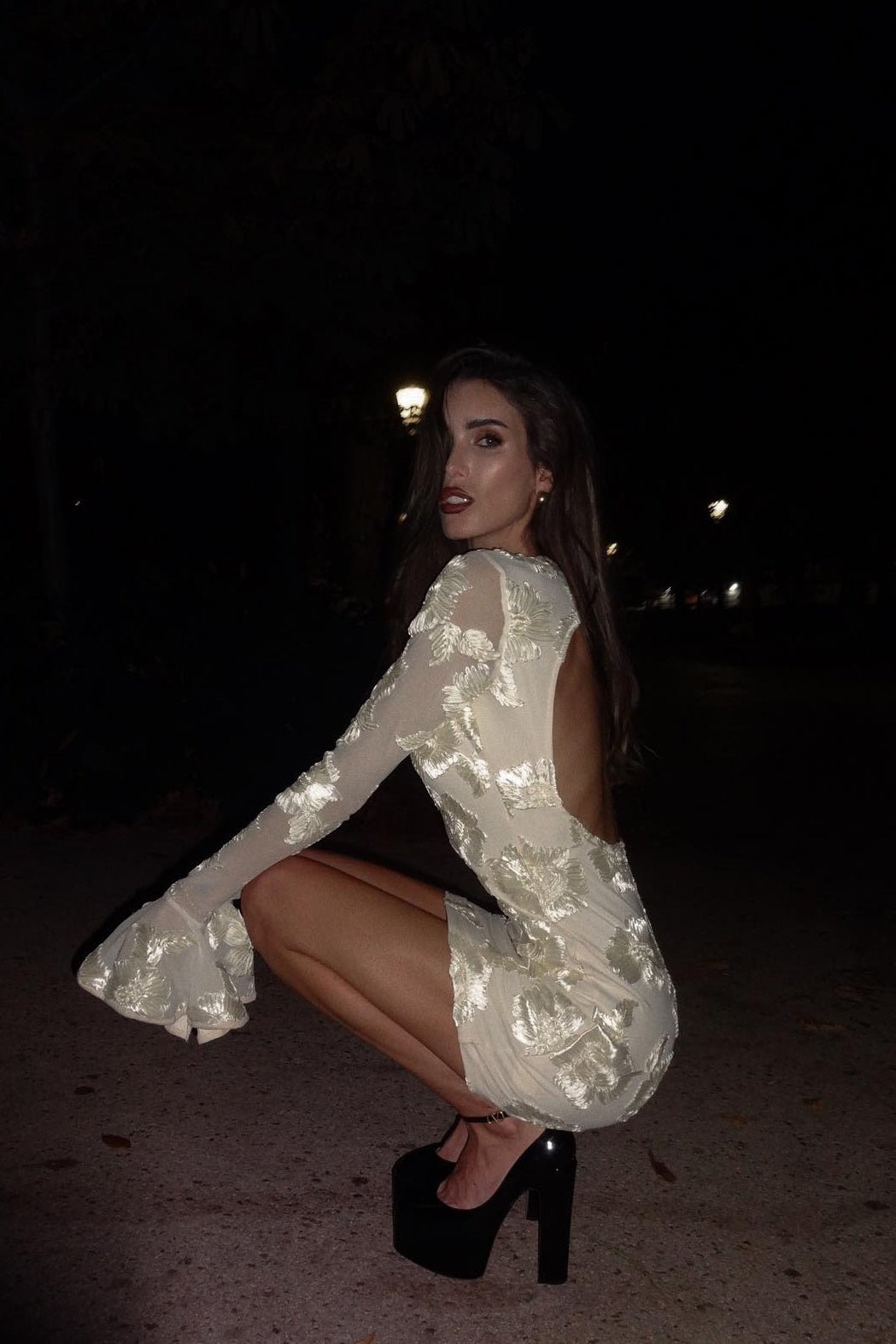 Aurora Embroidered Backless Mesh Mini Dress-Sunfere