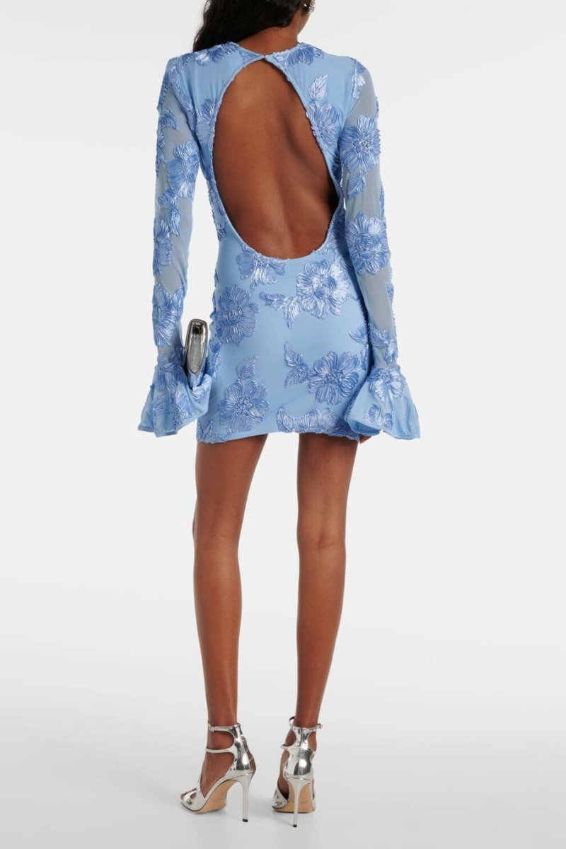 Aurora Embroidered Backless Mesh Mini Dress-Sunfere