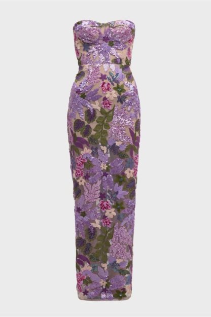 Aurora Floral-embroidered Strapless Maxi Dress-Sunfere