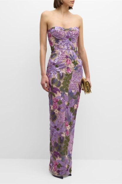 Aurora Floral-embroidered Strapless Maxi Dress-Sunfere