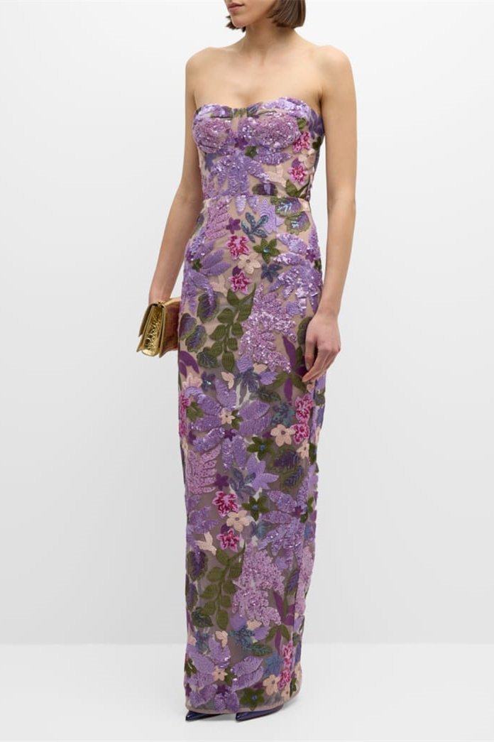 Aurora Floral-embroidered Strapless Maxi Dress-Sunfere