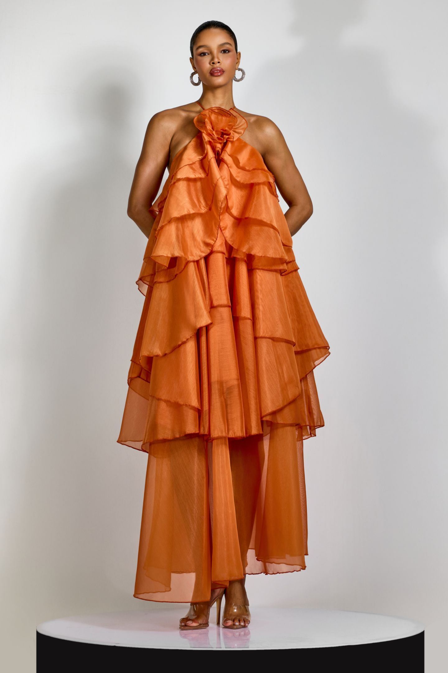 sunfere Robe maxi à volants à bretelles Sibley ou Robe maxi slip rouille au coucher de soleil