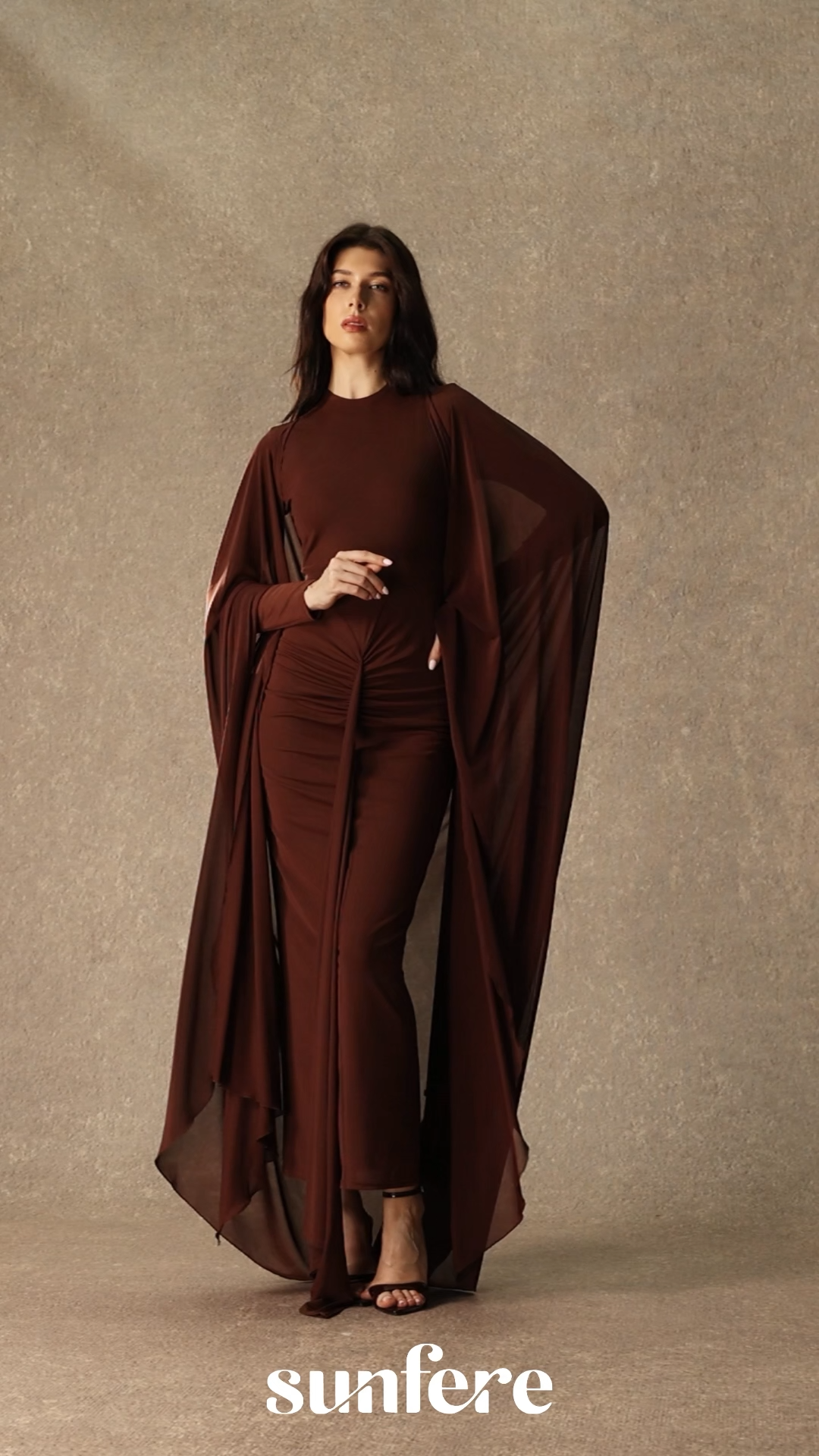 Alexis Long Sleeve Draped Cape Maxi Dress