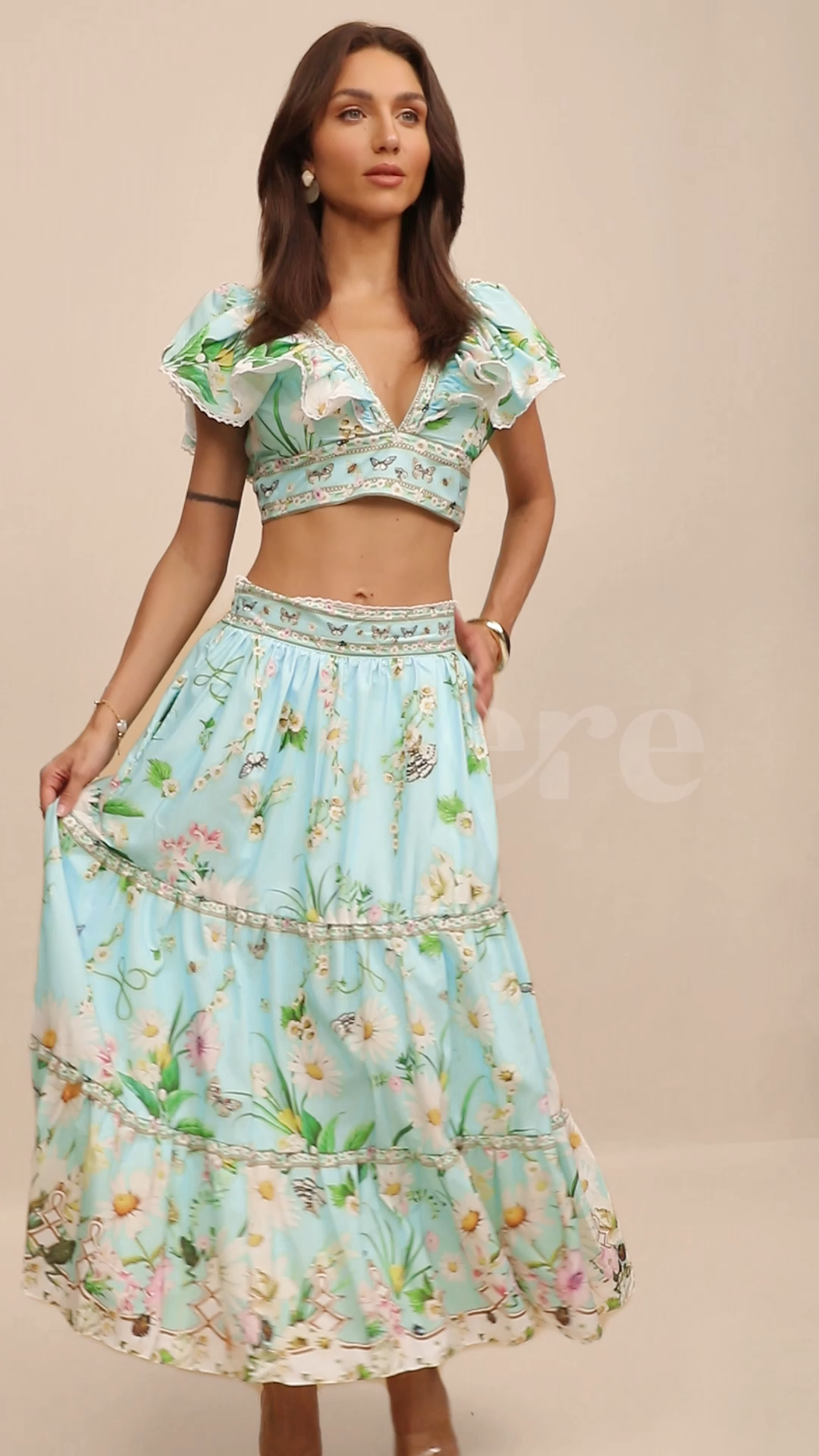 Susie V-Neck Floral Print Crop Top & Skirt Set