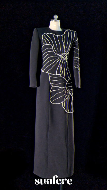 Amanda Embellished Floral Long Sleeve Maxi Dress