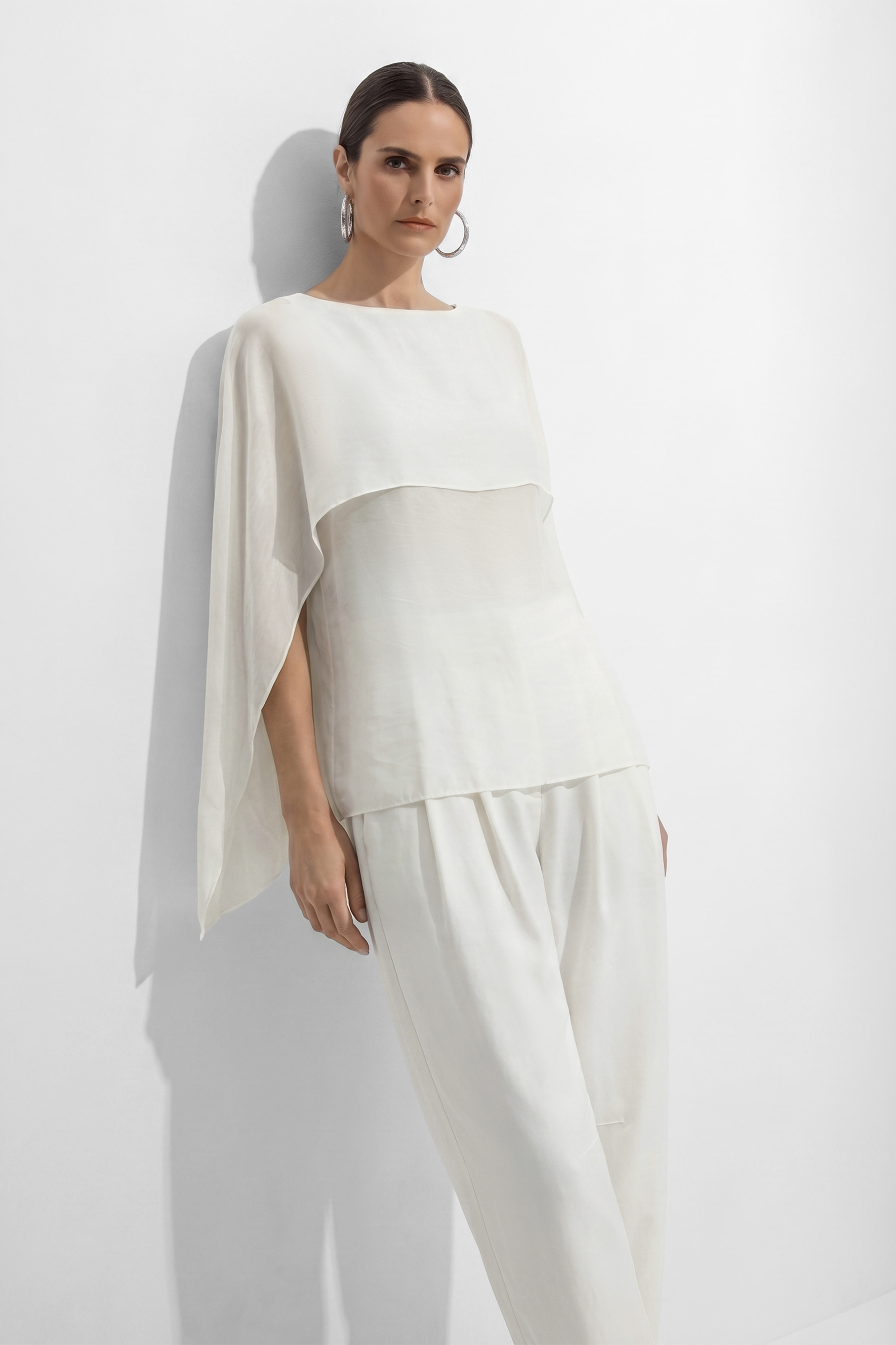 Angel Poise White Layered Capelet Top