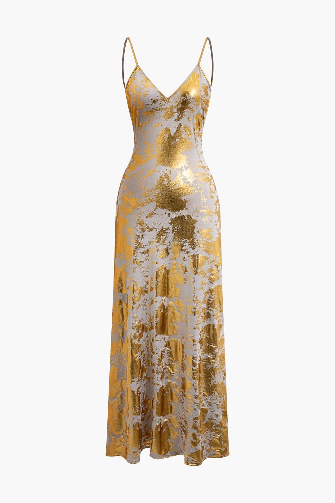 Julie Metallic Print Spaghetti Strap Maxi Dress