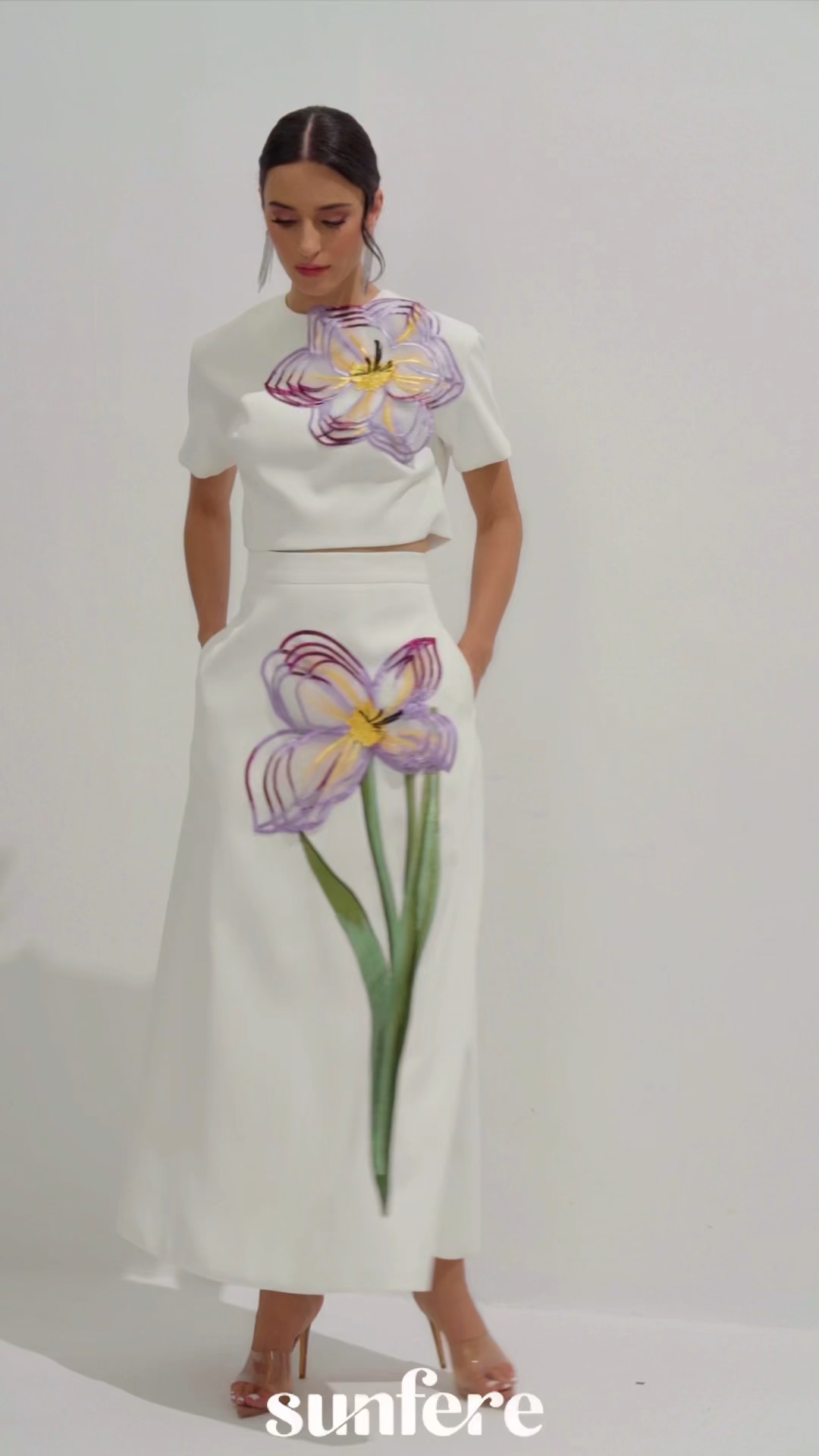 Angelica Floral Applique Short Sleeve Top & Skirt Set