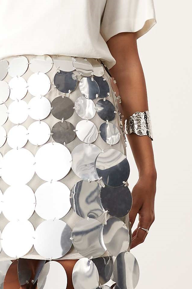 Sandra Metallic Disc Fringe Midi Skirt