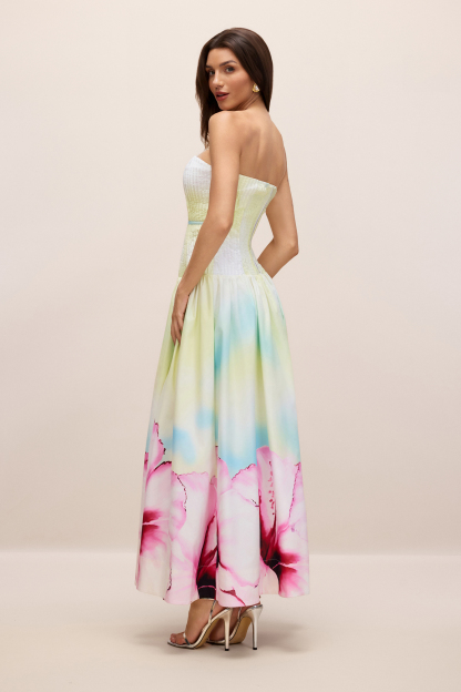 Hermosa Strapless Floral Print Maxi Dress