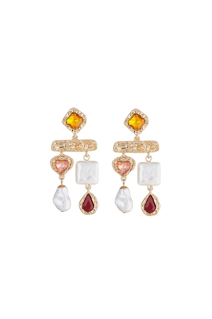 accessories-Baroque Colorful Gem Pearl Earrings-SA00602272333-Pink - Sunfere