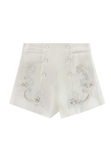 bottoms-Baylee Floral Embroidered Shorts-SB00202022298-White-S - Sunfere