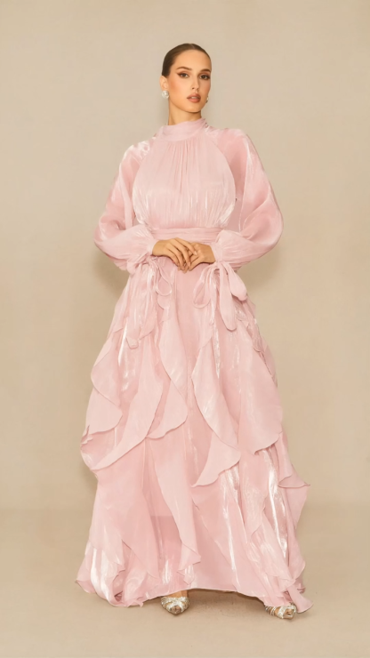 Estella Puff Sleeve Ruffle Trim Maxi Dress