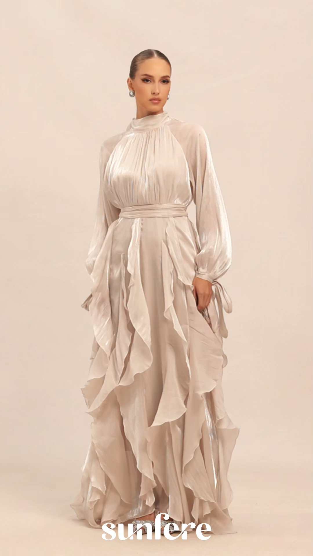 Estella Puff Sleeve Ruffle Trim Maxi Dress