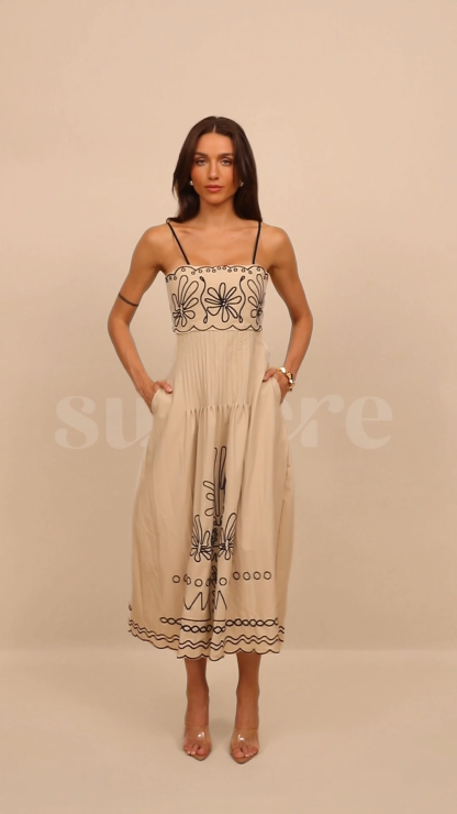 Caroline Abstract Embroidery Midi Dress