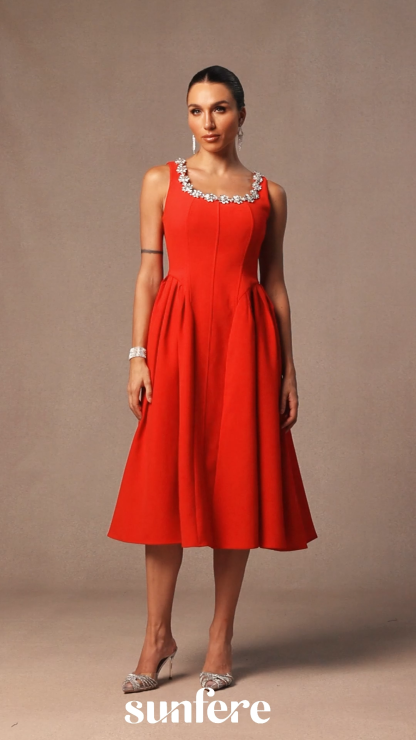 Anita Crystal Embellished Sleeveless Midi Dress