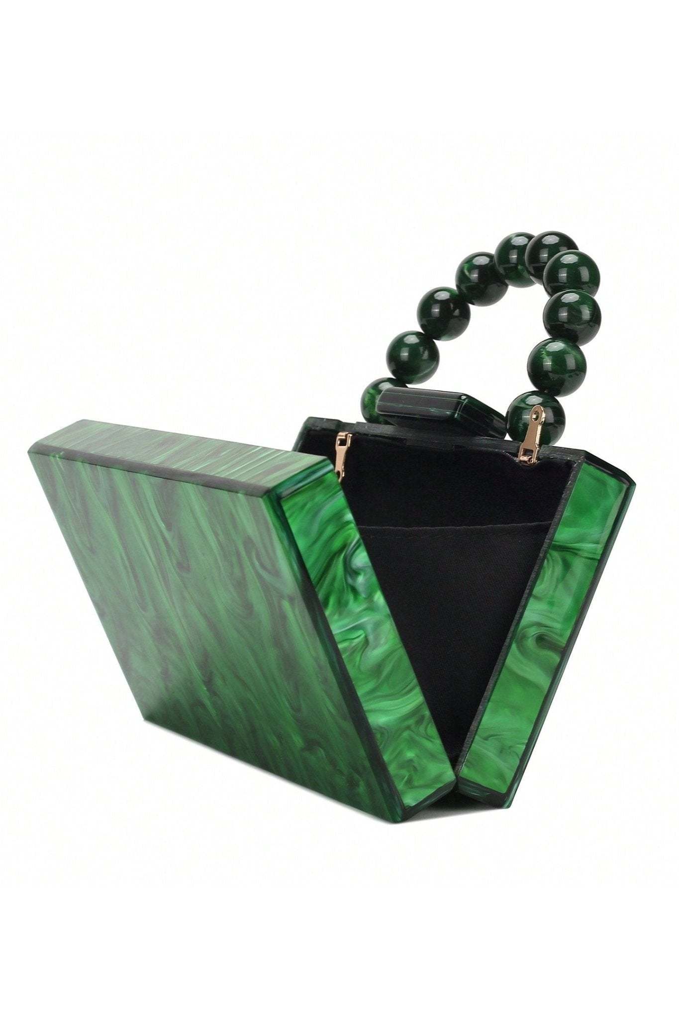 Beaded Chain Marbling Handbag-Sunfere