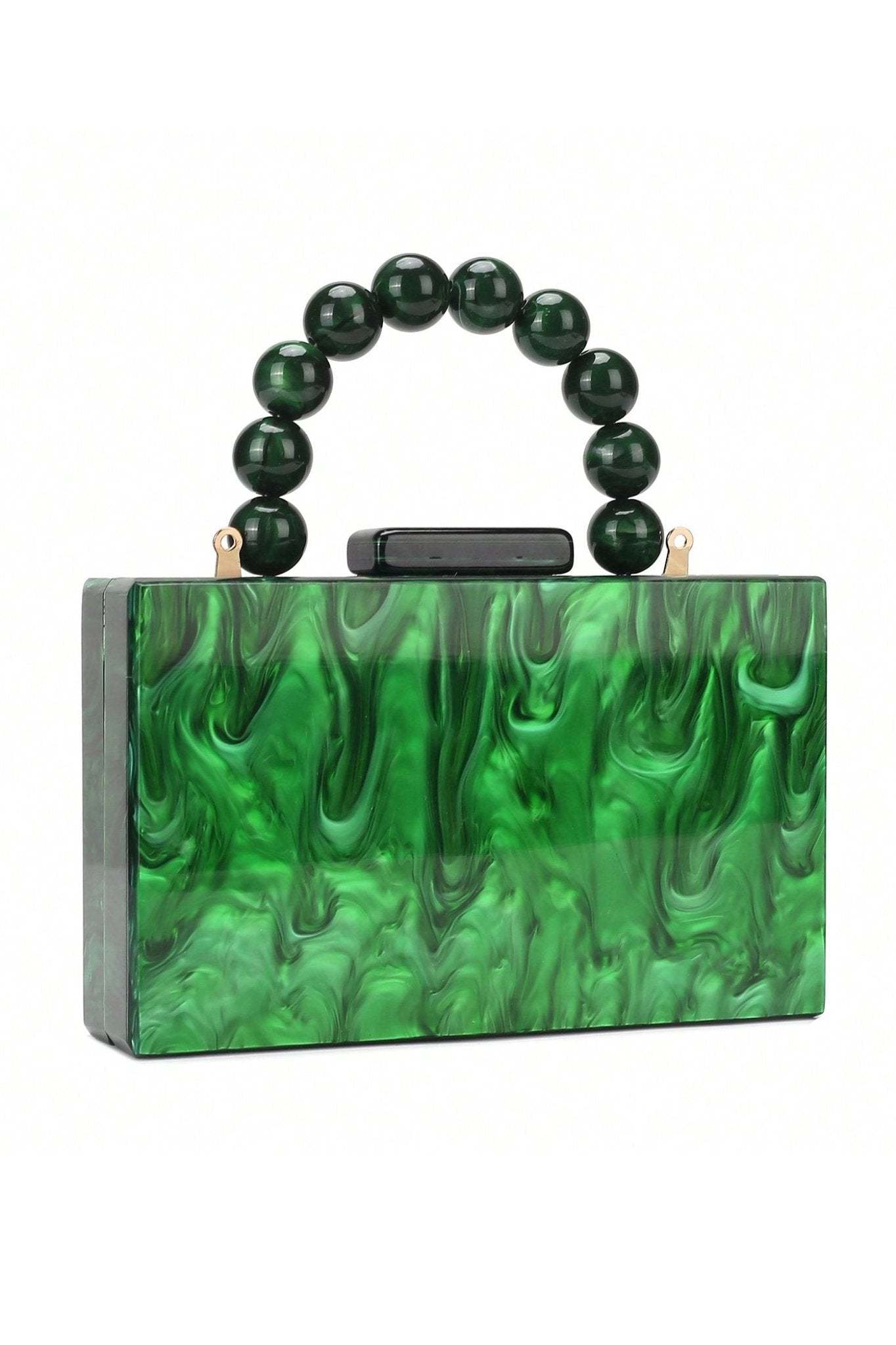 Beaded Chain Marbling Handbag-Sunfere