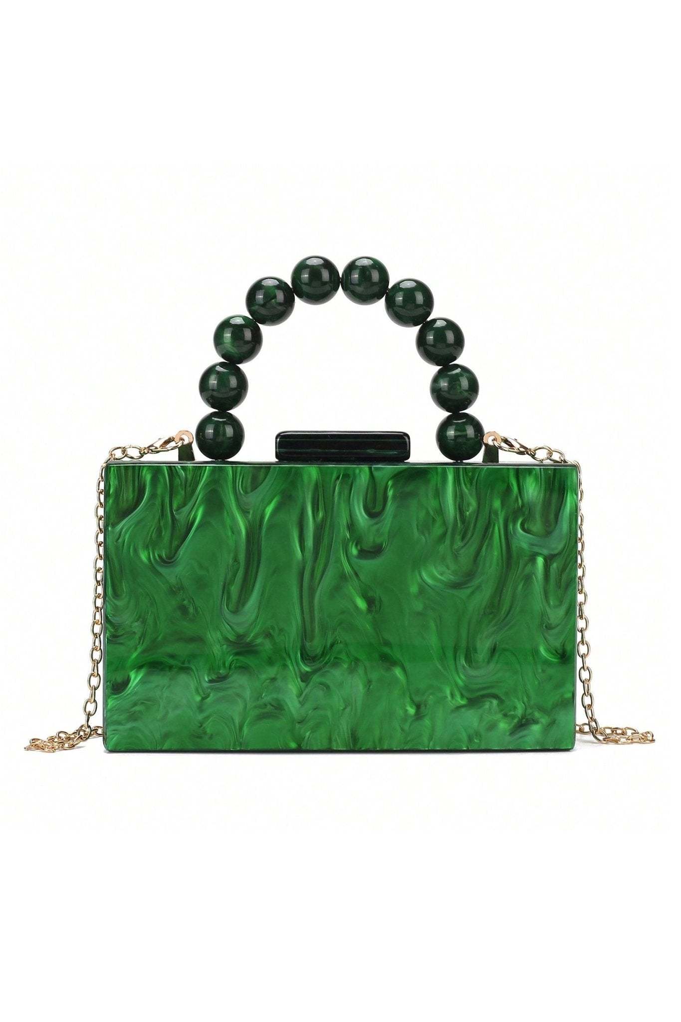 Beaded Chain Marbling Handbag-Sunfere