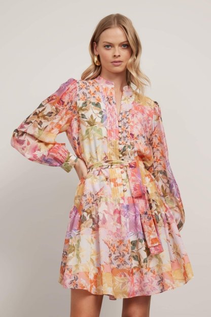 dresses-Belinda Floral Printed Pintuck Mini Dress-SD00604232720-Pink-S - Sunfere