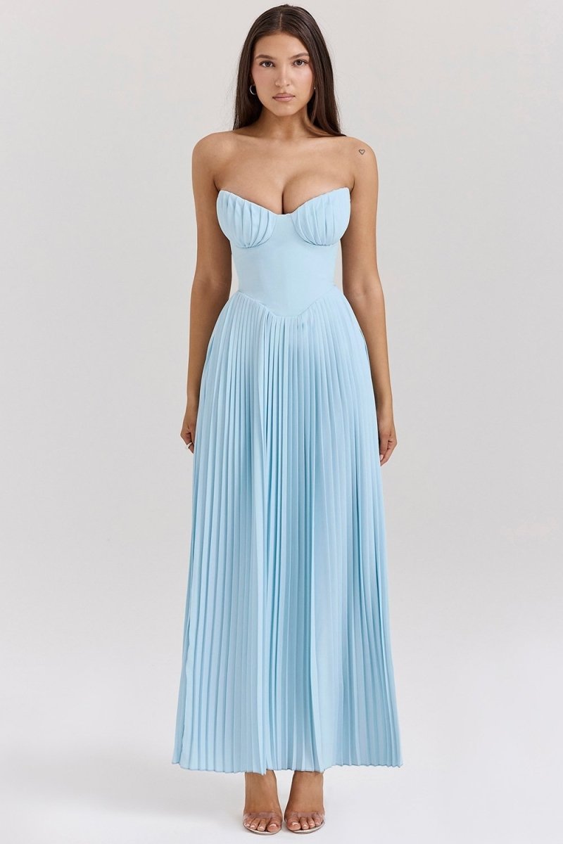 Bella Strappless Pleated Chiffon Maxi Dress-Sunfere